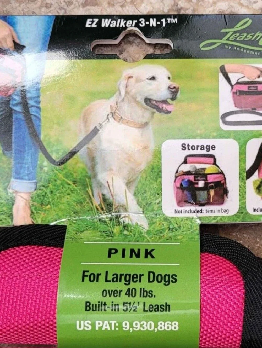 Pink Dog Walking Bag with Built-In Leash